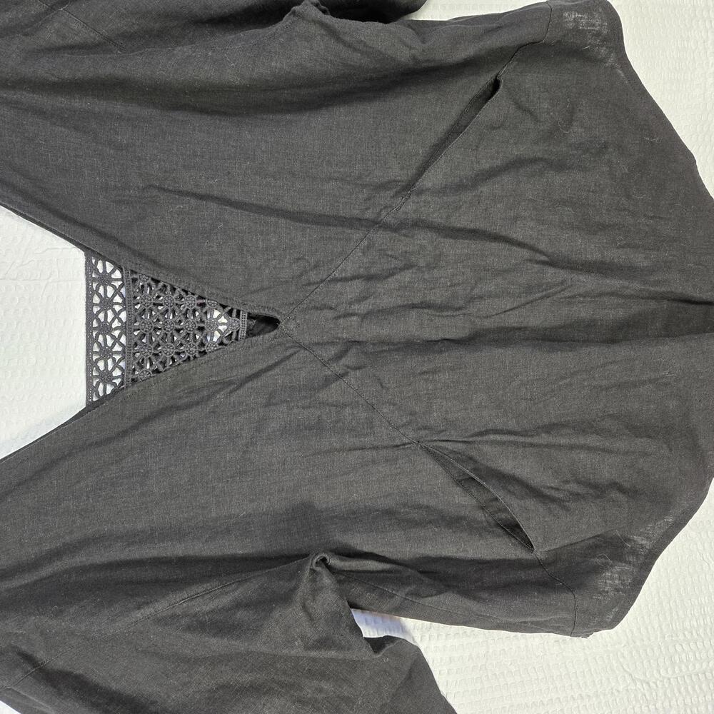 Free People Oversized Women's Sm Linen Blend V-Neck Long Sleeve Top Boho Hippie - Picture 3 of 6